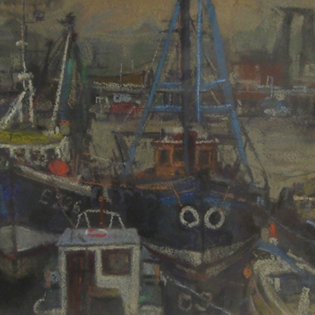 Three blue boats, East India Harbour