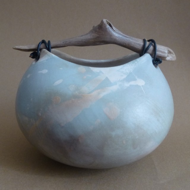 Blue Splash pot with driftwood