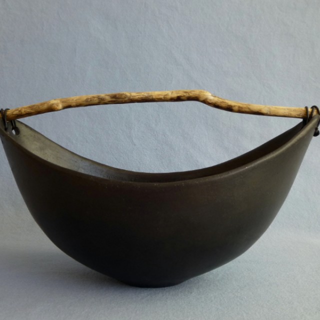 Wide Black Bowl with driftwood