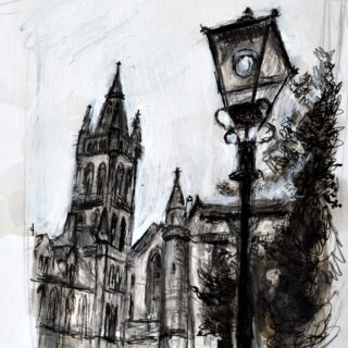Image shows Glasgow university and a lamp-post