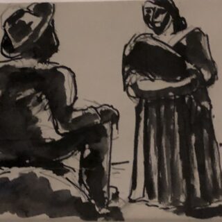 Two figures in conversation