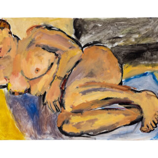 figure reclining by a fire place