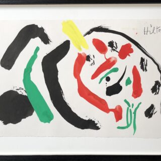 abstract painting with black, green, red and yellow