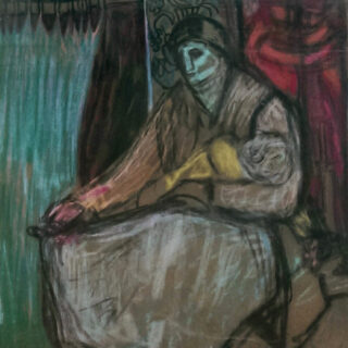 Figure sitting in a street in Venice begging with an arm outstretched