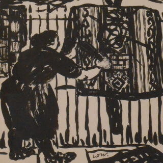woman beating carpets
